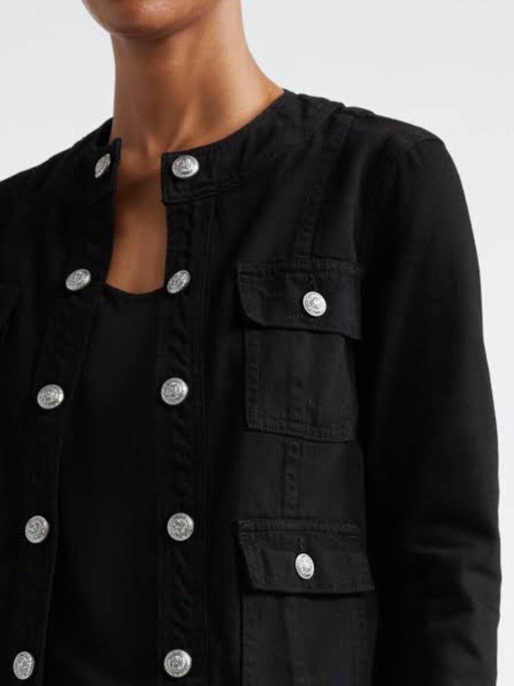 L'AGENCE Yari Collarless Denim Jacket Black Small